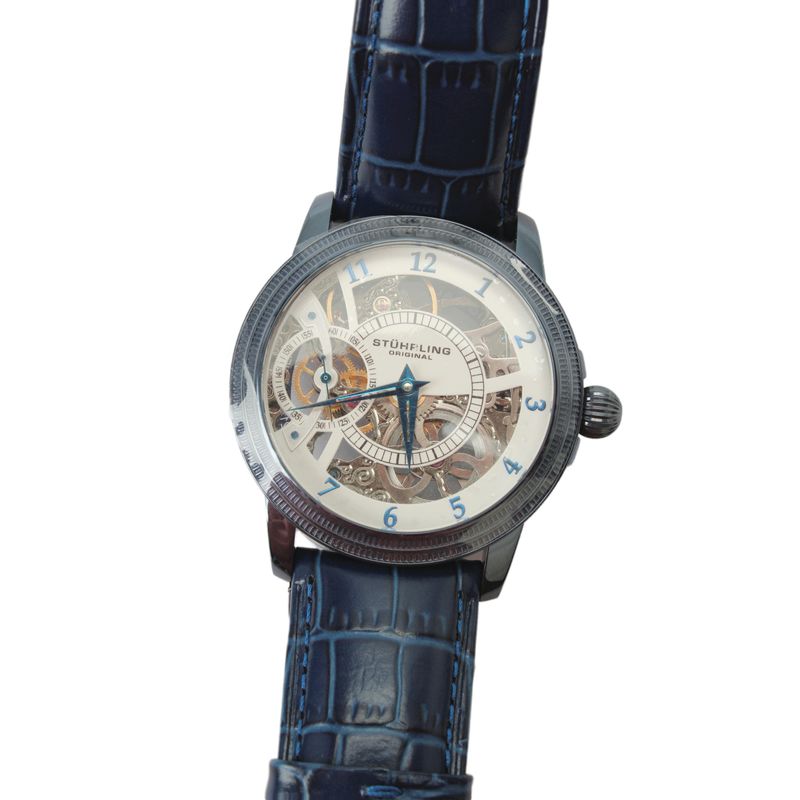 Stuhrling Mens Blue Stainless Steel Saturnalia St92211 Automatic Watch 41mm
